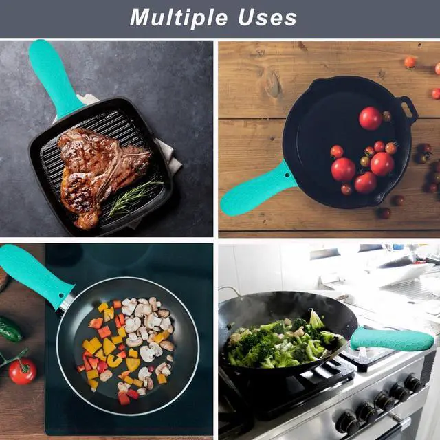Alt view image 4 of 7 - 4 Pcs Non-Slip Silicone Hot Handle Holder & Assist Grips, Potholder for Cast Iron Skillets, Heat Resistant Handle Cover Sleeve for Frying Pans, Casserole, Cookware Handles, Lake Blue