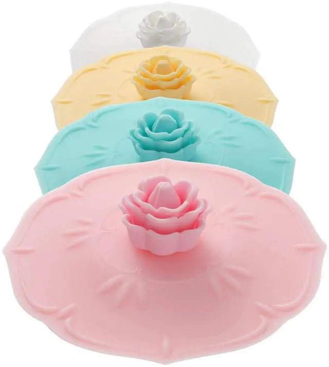 Main image of Rose Silicone Cup Covers (Set of 4), Multicolored Silicone Lids