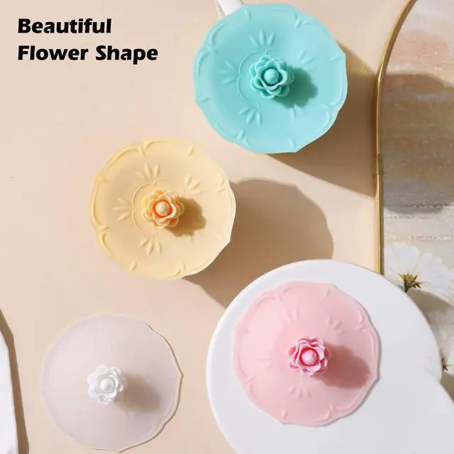 Alt view image 5 of 7 - Rose Silicone Cup Covers (Set of 4), Multicolored Silicone Lids