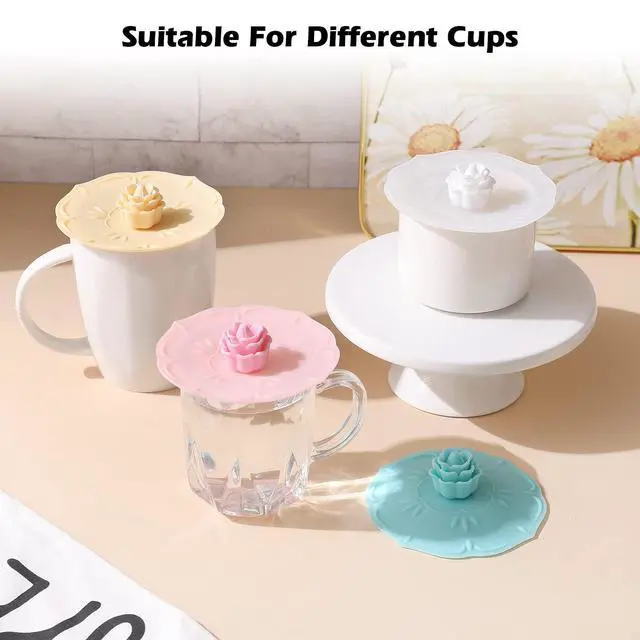 Alt view image 7 of 7 - Rose Silicone Cup Covers (Set of 4), Multicolored Silicone Lids