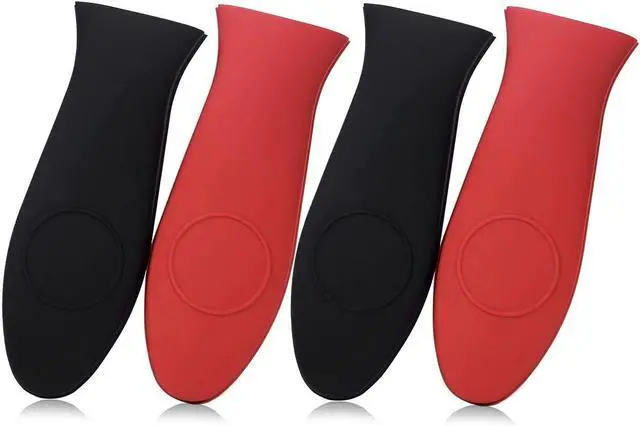 Main image of Packs Silicone Hot Handle Holder Kitchen Heat Resistant Fry Pan Milk Pot Sleeve Grip Handle Cover Potholder for Cast Iron Skillets Griddles Metal & Aluminum Cookware Black & Red