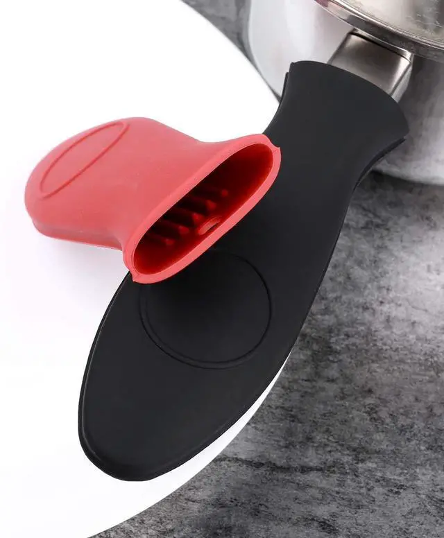 Alt view image 3 of 7 - Packs Silicone Hot Handle Holder Kitchen Heat Resistant Fry Pan Milk Pot Sleeve Grip Handle Cover Potholder for Cast Iron Skillets Griddles Metal & Aluminum Cookware Black & Red
