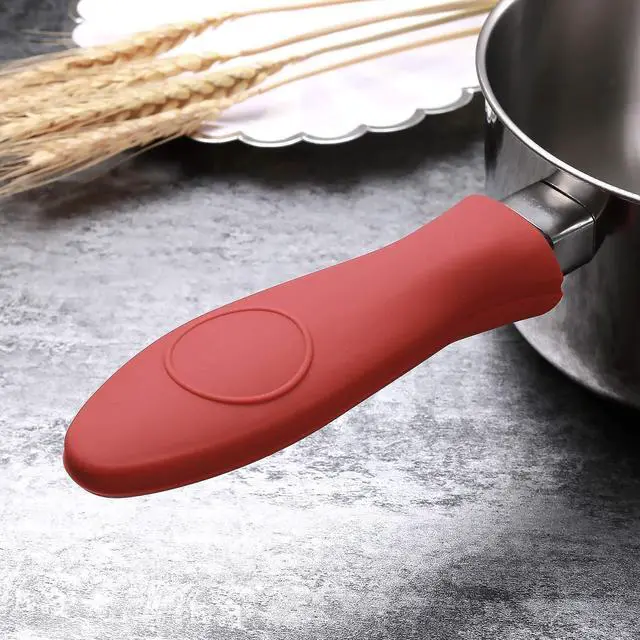 Alt view image 5 of 7 - Packs Silicone Hot Handle Holder Kitchen Heat Resistant Fry Pan Milk Pot Sleeve Grip Handle Cover Potholder for Cast Iron Skillets Griddles Metal & Aluminum Cookware Black & Red