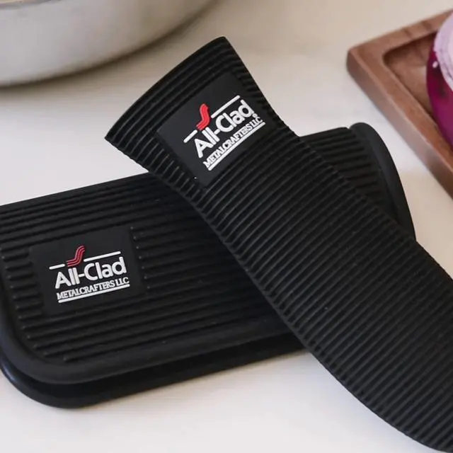 Alt view image 4 of 6 - Silicone Grip Set: 100% Silicone Flexible & Heat Resistant Ribbed Grip Set - Perfect for Cast Iron, Steel, or Glass, (2-Piece), Black/Grey
