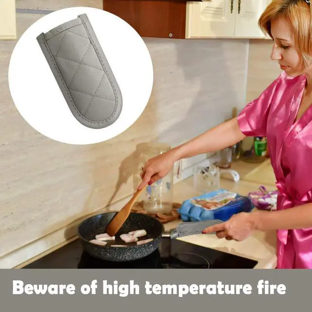 Alt view image 2 of 6 - Pcs Cast Iron Skillet Handle Covers, Pot Handle Covers Heat Resistant, Hot Pan Sleeve Skillet Mitt Holder Non Slip for Kitchen Cooking BBQ and Baking Cookware Tools (Black,Grey)