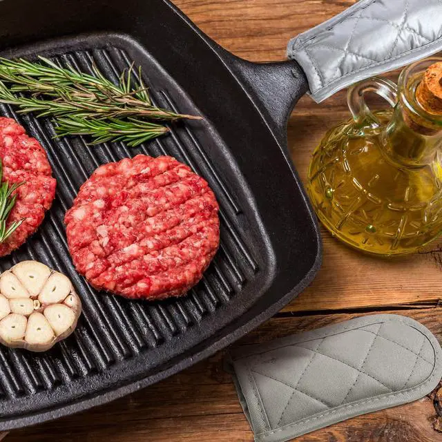 Alt view image 5 of 6 - Pcs Cast Iron Skillet Handle Covers, Pot Handle Covers Heat Resistant, Hot Pan Sleeve Skillet Mitt Holder Non Slip for Kitchen Cooking BBQ and Baking Cookware Tools (Black,Grey)