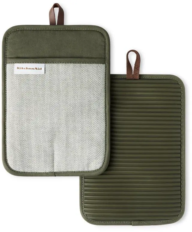 Main image of Evergreen Design Series Herringbone Ribbed Soft Silicone Pot Holders 2-Pack Set, Heat Resistant up to 500°F, Flexible & Waterproof, Deep Forest Green, 7"x10"