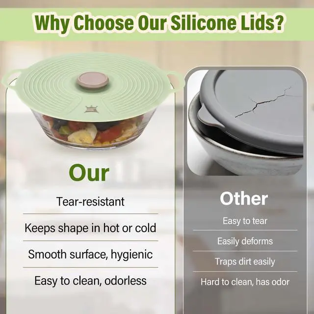 Alt view image 5 of 7 - Silicone Lids for Bowl 3 Pack, Microwave Splatter Cover with 3 Sizes Reusable Heat Resistant Lids Fits Bowls, Plates, Pots, Pans, Skillets, Stove Top, Oven, Fridge Dishwasher Safe