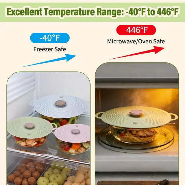 Alt view image 4 of 7 - Silicone Lids for Bowl 3 Pack, Microwave Splatter Cover with 3 Sizes Reusable Heat Resistant Lids Fits Bowls, Plates, Pots, Pans, Skillets, Stove Top, Oven, Fridge Dishwasher Safe