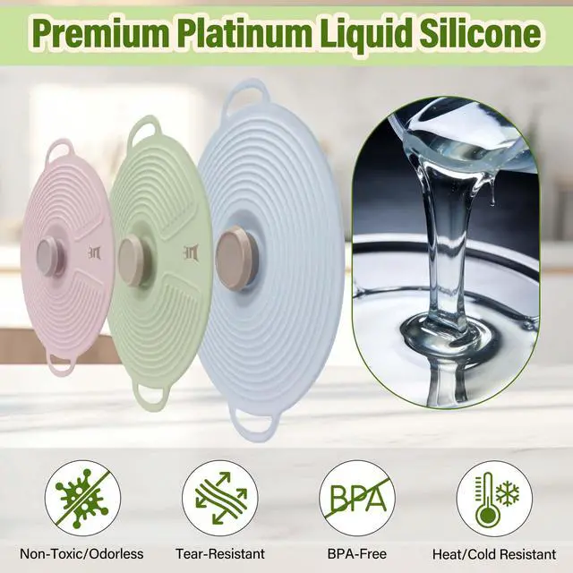 Alt view image 3 of 7 - Silicone Lids for Bowl 3 Pack, Microwave Splatter Cover with 3 Sizes Reusable Heat Resistant Lids Fits Bowls, Plates, Pots, Pans, Skillets, Stove Top, Oven, Fridge Dishwasher Safe