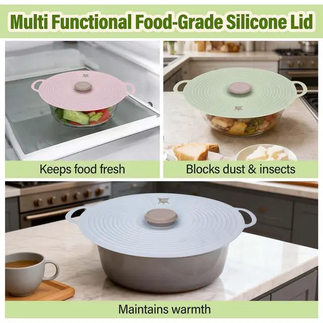 Alt view image 7 of 7 - Silicone Lids for Bowl 3 Pack, Microwave Splatter Cover with 3 Sizes Reusable Heat Resistant Lids Fits Bowls, Plates, Pots, Pans, Skillets, Stove Top, Oven, Fridge Dishwasher Safe