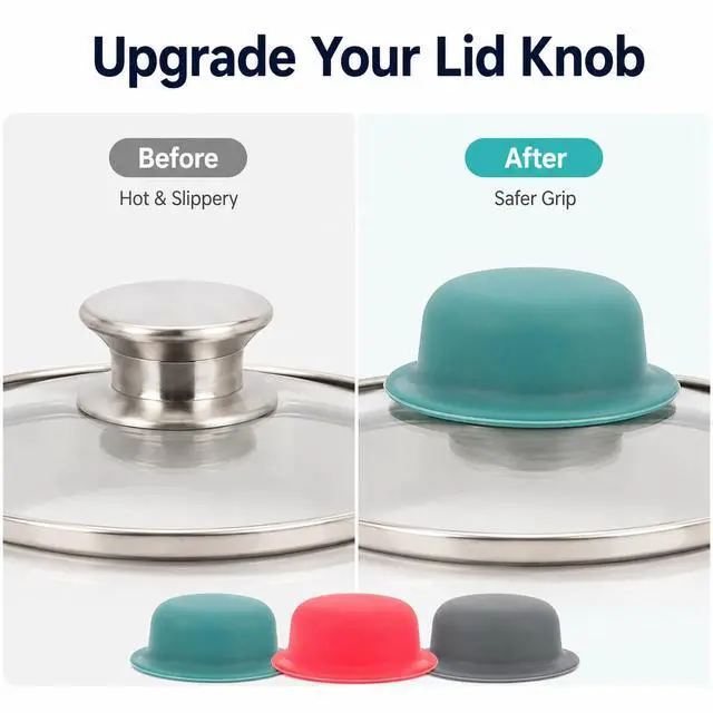 Alt view image 6 of 7 - 3Pcs Silicone Pot Lid Covers, Non-slip Cookware Lid Knobs, Pan Cover Handle Thicken Saucepan Lid Replacement Knob Silicone Universal Pot Lid Top Cover