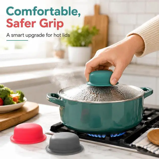 Alt view image 5 of 7 - 3Pcs Silicone Pot Lid Covers, Non-slip Cookware Lid Knobs, Pan Cover Handle Thicken Saucepan Lid Replacement Knob Silicone Universal Pot Lid Top Cover