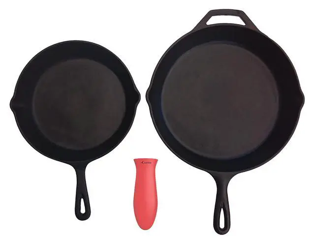 Alt view image 4 of 7 - Silicone Hot Handle Holder + Assist Holder, Potholder (2-Pack Mix Red) for Cast Iron Skillets, Pans, Frying Pans & Griddles, Metal and Aluminum Cookware Handles - Sleeve Grip, Handle Cover