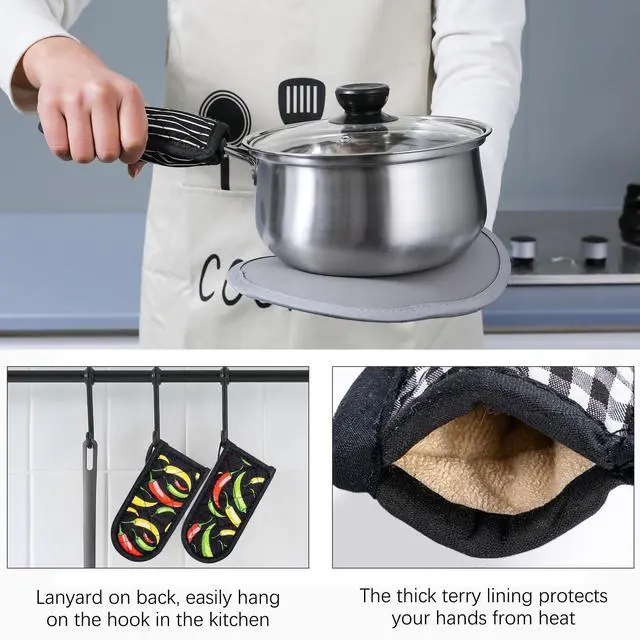 Alt view image 6 of 7 - Cast Iron Skillet Handle Covers,Pot Handle Covers Heat Resistant,Pot Holders for Kitchen Heat Resistant,Machine Washable Handle Mitts 2 PCS