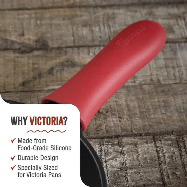Alt view image 3 of 7 - Silicone Handle Cover, Custom-Made Handle Sleeve for 10 and 12 Inch Victoria Cast Iron Skillets, Large, Red