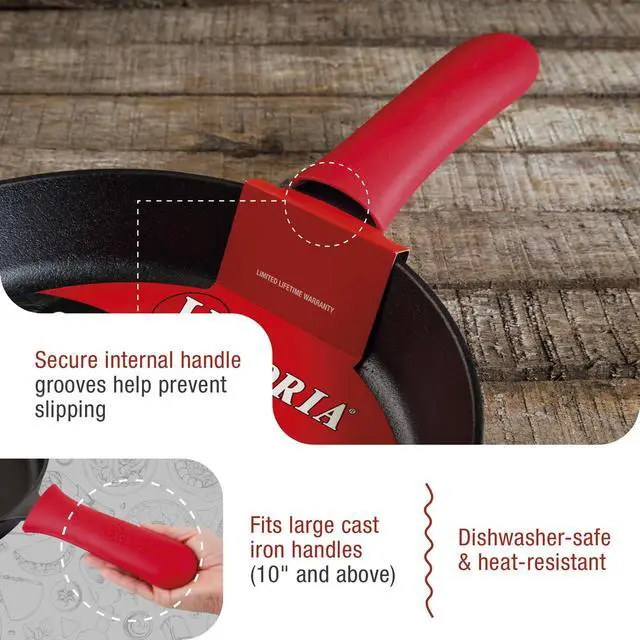 Alt view image 4 of 7 - Silicone Handle Cover, Custom-Made Handle Sleeve for 10 and 12 Inch Victoria Cast Iron Skillets, Large, Red