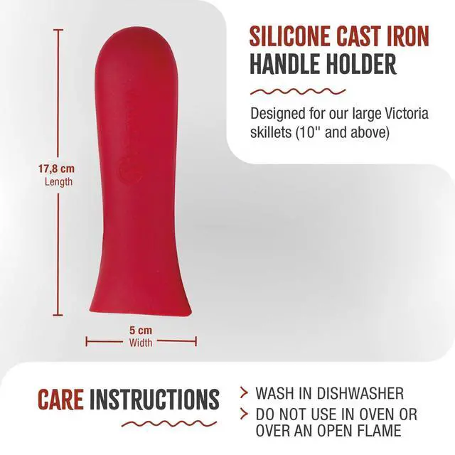 Alt view image 5 of 7 - Silicone Handle Cover, Custom-Made Handle Sleeve for 10 and 12 Inch Victoria Cast Iron Skillets, Large, Red