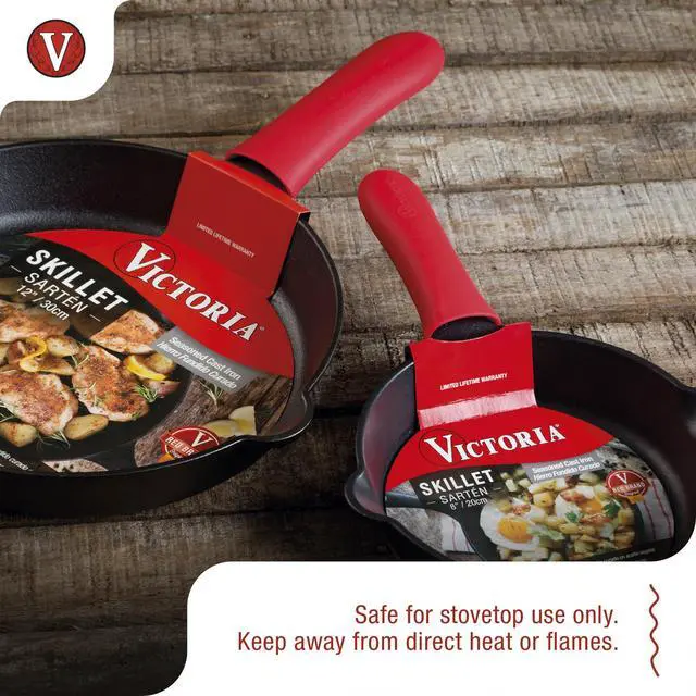 Alt view image 7 of 7 - Silicone Handle Cover, Custom-Made Handle Sleeve for 10 and 12 Inch Victoria Cast Iron Skillets, Large, Red