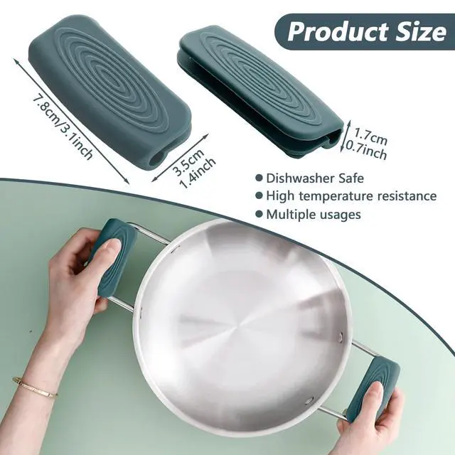 Alt view image 2 of 7 - 2Pcs Silicone Pot Handle Covers with Buttons, Heat Resistant Cast Iron Pot Assist Handle Covers, Non Slip Silicone Pot Holders, Reusable Hot Pot Grip Handle Sleeves (Gray)