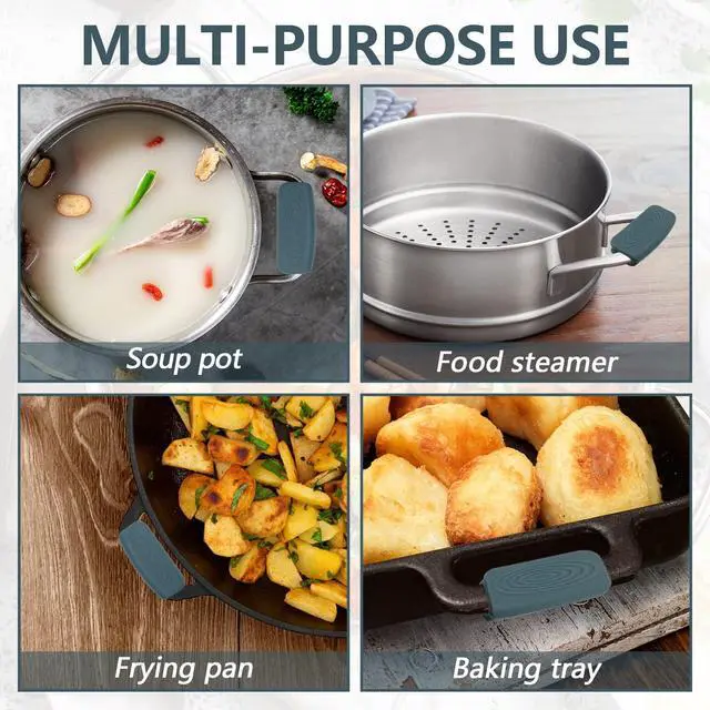 Alt view image 6 of 7 - 2Pcs Silicone Pot Handle Covers with Buttons, Heat Resistant Cast Iron Pot Assist Handle Covers, Non Slip Silicone Pot Holders, Reusable Hot Pot Grip Handle Sleeves (Gray)