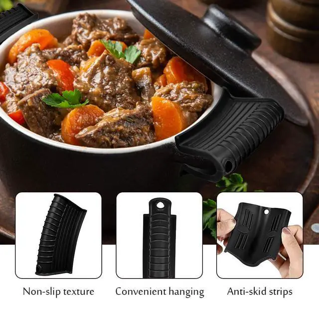 Alt view image 3 of 7 - Silicone Assist Handle Holder, Hot Skillet Handle Covers Pot Grip Handle Sleeve Cast Iron Skillets Non-Slip Heat Resistant Pan Grip Cover for Cast Iron Woks Frying Pans Griddles Skillets (Black)