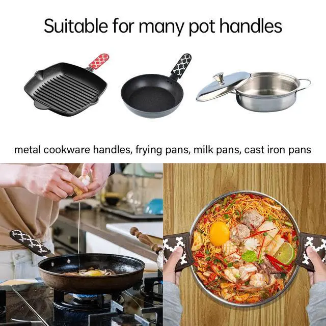 Alt view image 4 of 7 - 3 Pieces Hot Pot Handle Holder Cover for Kitchen Heat Resistant Hot Handle Sleeve Holder Cast Iron Pan Skillet Handle Cover Potholders for Cooking and Baking (1.Classic Style)