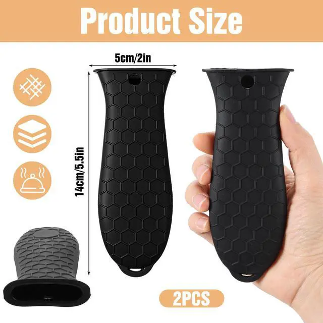 Alt view image 2 of 7 - 2Pcs Silicone Pot Holders Set Cast Iron Pan Handle Covers, Heat Resistant Pot Handle Sleeve Reusable Non-Slip Handles Protectors for Cast Iron Pots, Woks, Frying Pans, Griddles, Skillets, Oven(Black)