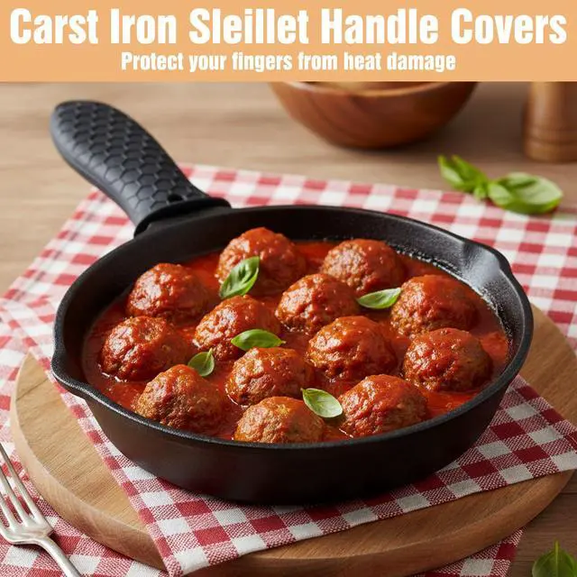 Alt view image 4 of 7 - 2Pcs Silicone Pot Holders Set Cast Iron Pan Handle Covers, Heat Resistant Pot Handle Sleeve Reusable Non-Slip Handles Protectors for Cast Iron Pots, Woks, Frying Pans, Griddles, Skillets, Oven(Black)