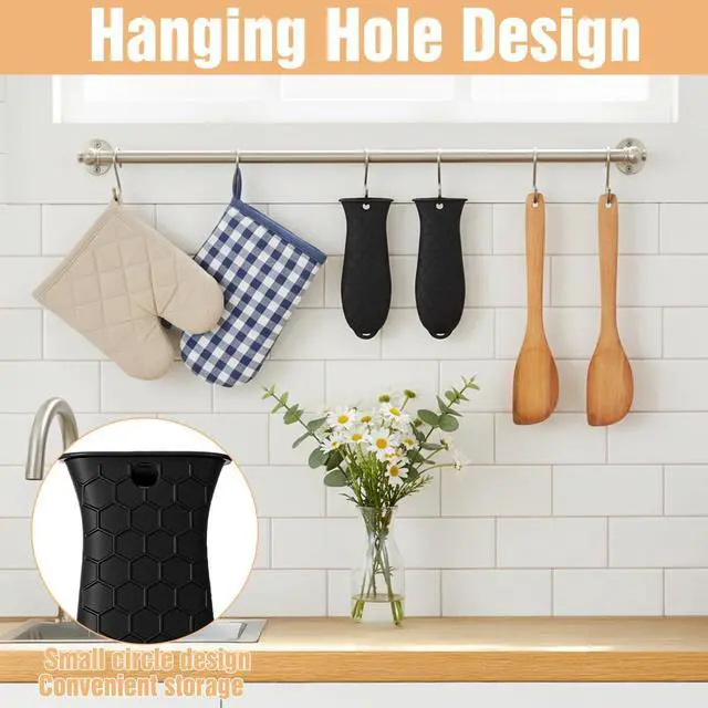 Alt view image 5 of 7 - 2Pcs Silicone Pot Holders Set Cast Iron Pan Handle Covers, Heat Resistant Pot Handle Sleeve Reusable Non-Slip Handles Protectors for Cast Iron Pots, Woks, Frying Pans, Griddles, Skillets, Oven(Black)