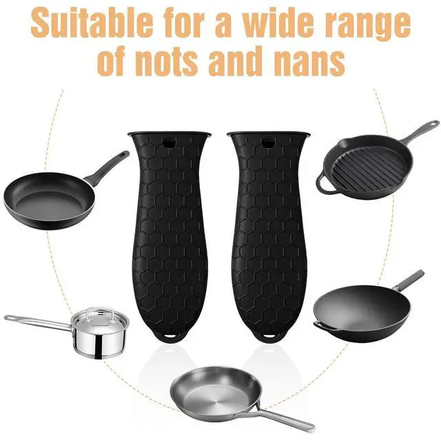 Alt view image 7 of 7 - 2Pcs Silicone Pot Holders Set Cast Iron Pan Handle Covers, Heat Resistant Pot Handle Sleeve Reusable Non-Slip Handles Protectors for Cast Iron Pots, Woks, Frying Pans, Griddles, Skillets, Oven(Black)