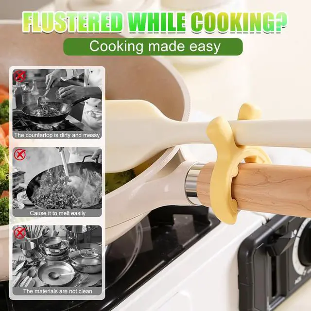 Alt view image 7 of 7 - 3Pcs Multifunction Silicone Pot Handle Spatula Rack,Kitchen Pot Lid and Spoon Holder,Non-Slip Spoon Holder Stove Organizer,Steam Releaser,Utensil Anti Scalding Pot Clip for Cooking Accessories