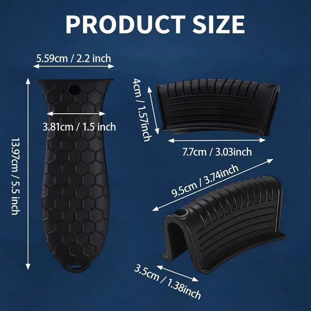 Alt view image 3 of 7 - 4 Pack Cast Iron Handle Cover, Heat Resistant Silicone Pot Handle Covers Sleeve, Non-Slip Pot Holders for Cast Iron Skillets, Metal Pans & Cookware (Black)