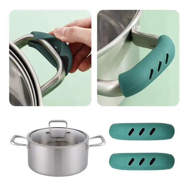 Alt view image 6 of 7 - Pairs 3x0.8 Silicone Pan Handle Grips, Heat-Proof Pot Holder Sleeves, Anti-Scald Kitchen Covers, Non-Slip Cookware Protectors for Wok Frying Pans Griddles(Light Green)