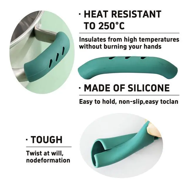 Alt view image 5 of 7 - Pairs 3x0.8 Silicone Pan Handle Grips, Heat-Proof Pot Holder Sleeves, Anti-Scald Kitchen Covers, Non-Slip Cookware Protectors for Wok Frying Pans Griddles(Light Green)