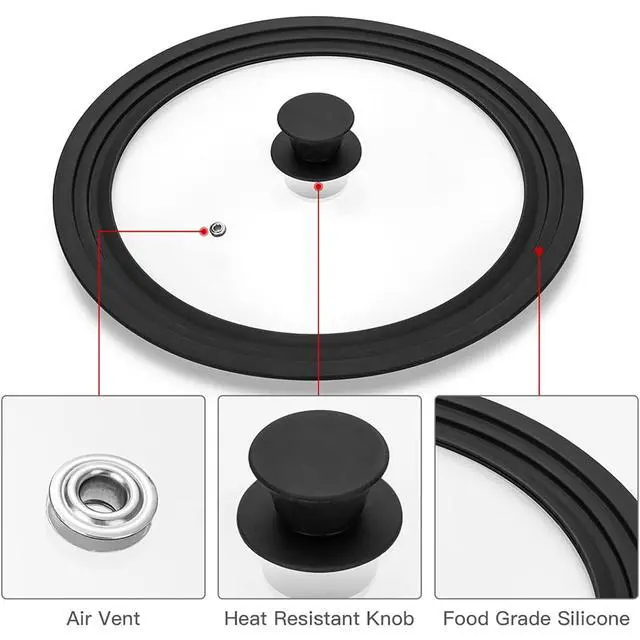 Alt view image 3 of 7 - Universal Pan Lid, Silicone Glass Cover for 10, 11, 12 Inch Pots & Skillets