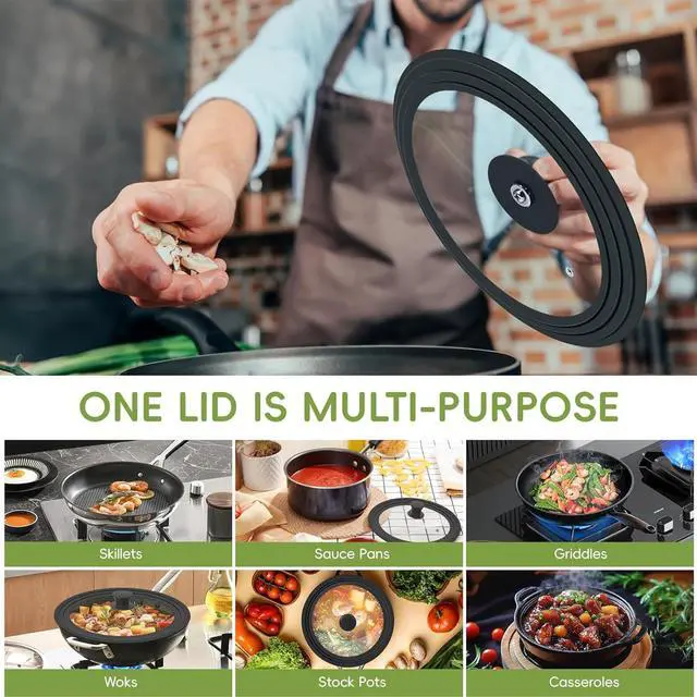 Alt view image 2 of 7 - Universal Pan Lid, Silicone Glass Cover for 10, 11, 12 Inch Pots & Skillets