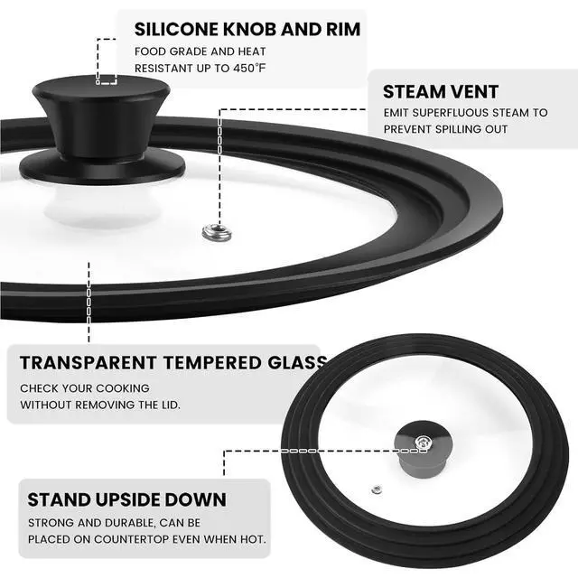 Alt view image 5 of 7 - Universal Pan Lid, Silicone Glass Cover for 10, 11, 12 Inch Pots & Skillets