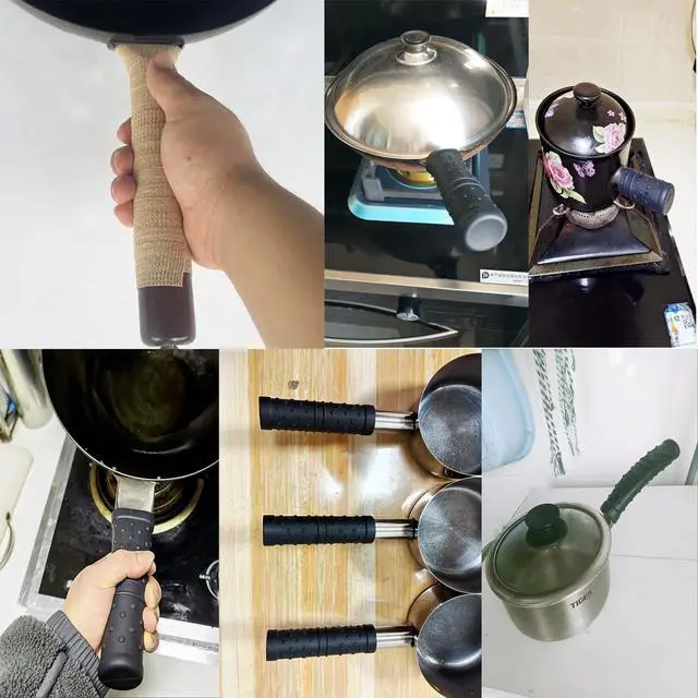 Alt view image 6 of 6 - Pack Wok Pan Handle Cover Grip ID 30mm Cylinder Silicone Heat Resistant Hot Handle Holder Sleeve for Chinese Hand Hammered Iron Woks Stir Fry Pans Carbon Steel Pow Round Bottom Pot