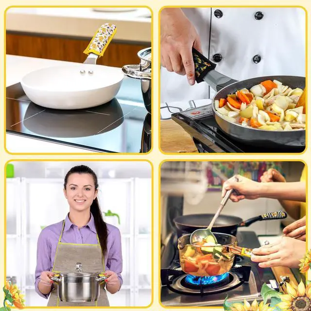 Alt view image 6 of 7 - Pieces Cast Iron Skillet Handle Covers Heat Resistant Pan Handle Holder Sleeve Non Slip Skillet Pot Holders Mitt Protector for Spring Party Decor Gifts Kitchen Cooking BBQ Baking