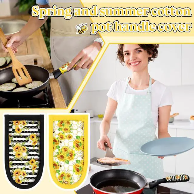 Alt view image 5 of 7 - Pieces Cast Iron Skillet Handle Covers Heat Resistant Pan Handle Holder Sleeve Non Slip Skillet Pot Holders Mitt Protector for Spring Party Decor Gifts Kitchen Cooking BBQ Baking