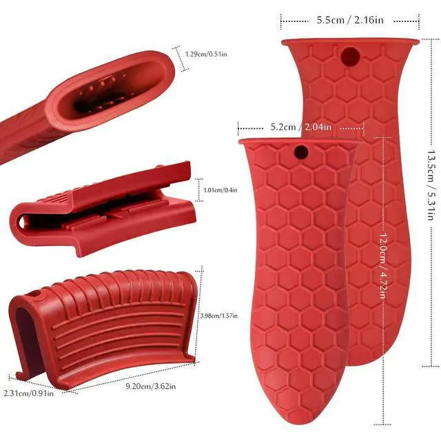 Alt view image 2 of 7 - Silicone Hot Handle Holder, 3 Pack Assist Pan Handle Sleeve Pot Holders Non Slip Rubber Pot Holders Cast Iron Skillets Handles Grip Covers for Cast Iron Skillets Frying Pans Griddles Cookware (Red, L)