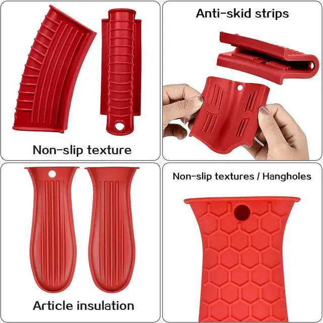 Alt view image 3 of 7 - Silicone Hot Handle Holder, 3 Pack Assist Pan Handle Sleeve Pot Holders Non Slip Rubber Pot Holders Cast Iron Skillets Handles Grip Covers for Cast Iron Skillets Frying Pans Griddles Cookware (Red, L)