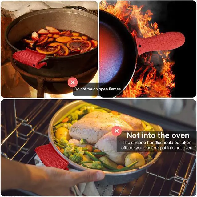 Alt view image 5 of 7 - Silicone Hot Handle Holder, 3 Pack Assist Pan Handle Sleeve Pot Holders Non Slip Rubber Pot Holders Cast Iron Skillets Handles Grip Covers for Cast Iron Skillets Frying Pans Griddles Cookware (Red, L)