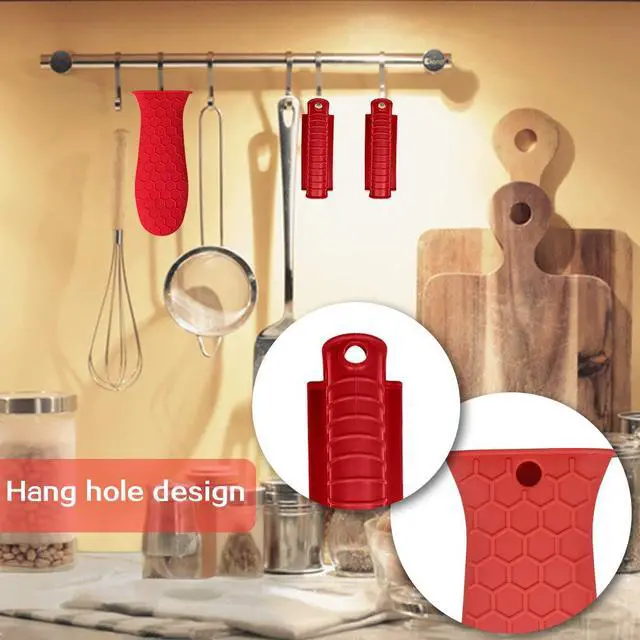 Alt view image 4 of 7 - Silicone Hot Handle Holder, 3 Pack Assist Pan Handle Sleeve Pot Holders Non Slip Rubber Pot Holders Cast Iron Skillets Handles Grip Covers for Cast Iron Skillets Frying Pans Griddles Cookware (Red, L)