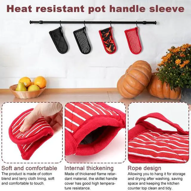 Alt view image 5 of 7 - 4Pcs Pan Handle Sleeve Silicone Hot Handler Holder,Cast Iron Skillet Handle Covers Heat Resistan t Pot Handle Sleeve for Cast Iron Pans,Metal Pots, Griddles Cooking Supplies