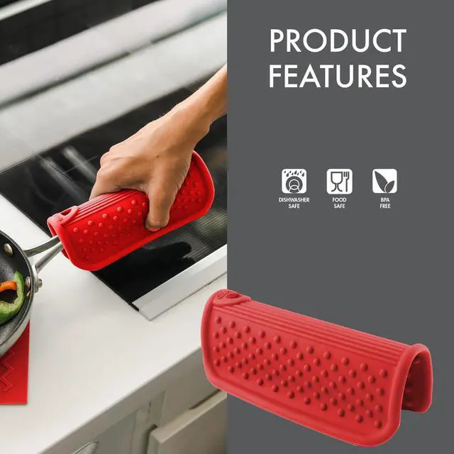 Alt view image 3 of 6 - Silicone Pot Handle Holder, Heat Resistant Non Slip Grip for Hot Cookware Handles, Dishwasher Safe Kitchen Accessory, Red