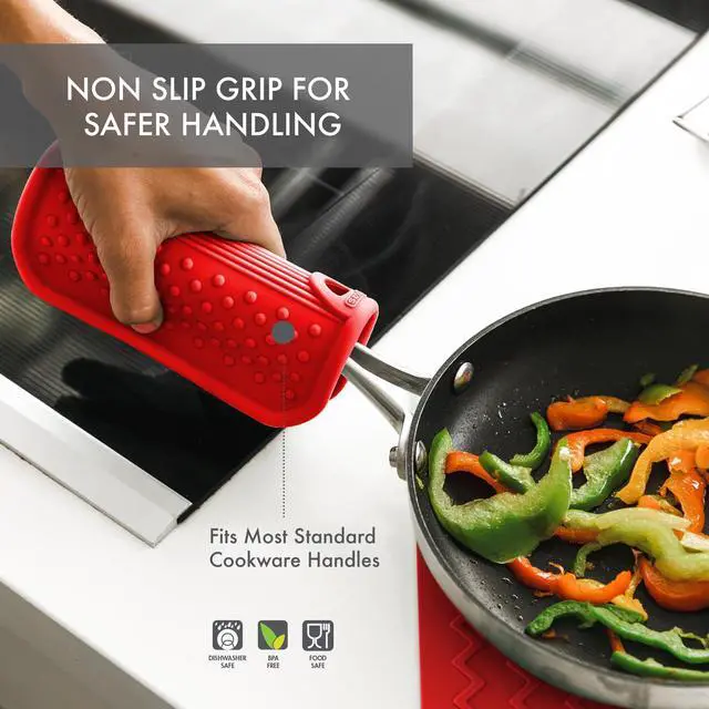 Alt view image 4 of 6 - Silicone Pot Handle Holder, Heat Resistant Non Slip Grip for Hot Cookware Handles, Dishwasher Safe Kitchen Accessory, Red