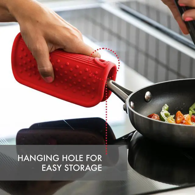 Alt view image 6 of 6 - Silicone Pot Handle Holder, Heat Resistant Non Slip Grip for Hot Cookware Handles, Dishwasher Safe Kitchen Accessory, Red