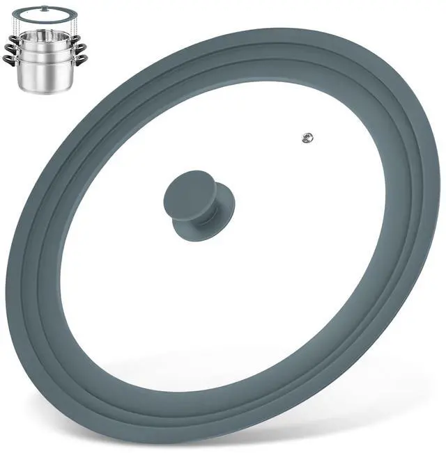 Main image of 13-14-15 in Universal Lid for Oversized Pots, Pans and Skillets, Extra Large Pot Lid Tempered Glass Lid with Heat-Resistant Silicone Edge, Cookware Lids, Replacement Frying Pan Cover, Grey